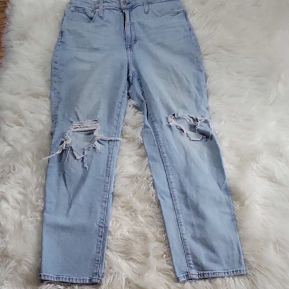 Madewell Blue Boyfriend Jeans with Distressed Details